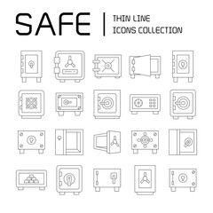 safe icons set line vector