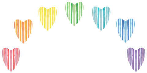 Striped rainbow hearts isolated on white background. LGBT symbol, logo. Creative LGBT concept for print, posters, cards.