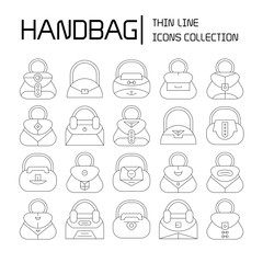 handbag and pouch icons thin line design