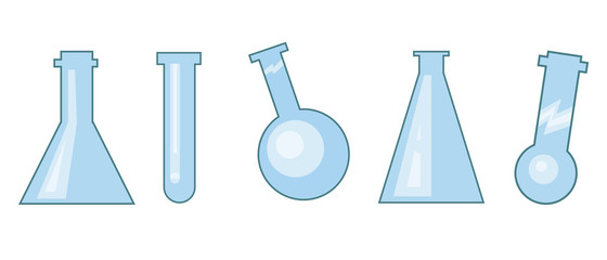 A glass scientist flasks isolated on a white background for design, a vector stock illustration with set or collection of flat beakers