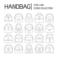 handbag and pouch icons thin line design