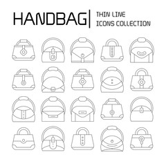 handbag and pouch icons thin line design