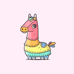 Piñata llama cartoon mascot character vector illustration