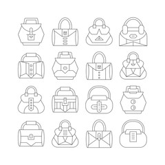handbag and pouch icons thin line design