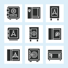 safe icons set glyph vector