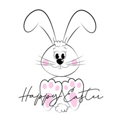 Happy Easter calligraphy text with cute hand drawn bunny. Good for poster, banner , card, textile print.