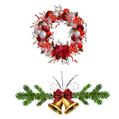 Christmas decorations with fir tree collection isolated