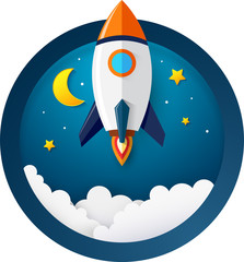 Modern space rocket with flat design