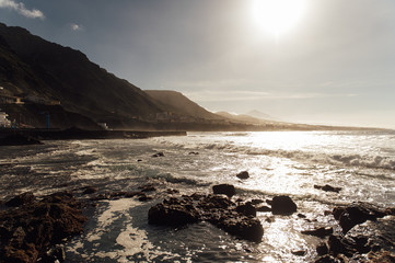 Waves on the rocky coast of Tenerife island, Canary islands, Atlantic ocean, Spain