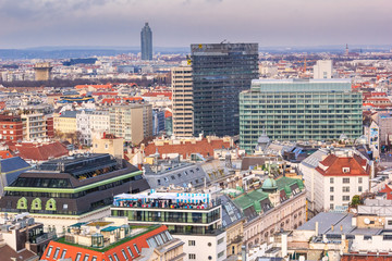 Cityscape - top view of the city of Vienna from the south tower of St. Stephen's Cathedral in winter, Austria
