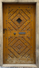 Wooden door with forged elements in high resolution