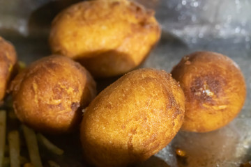 Selective Focus Cooked Brown Colored Corn Cheese Balls Vegan Snacks