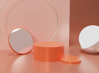 3d abstract minimal geometric forms. Glossy luxury podium for your design. Pastel color scene for show product. Fashion show stage, shopfront. Empty scene for cosmetic.