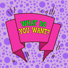 Text sign showing What Do You Want Question. Business photo showcasing say or write in order to ask demonstrating about something Asymmetrical uneven shaped format pattern object outline multicolour