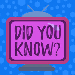 Word writing text Did You Know Question. Business photo showcasing when you are asking someone if they know fact or event Square rectangle old multicoloured painting television picture wood design