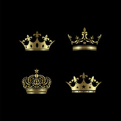 Collection of four gold crowns. Crown icon