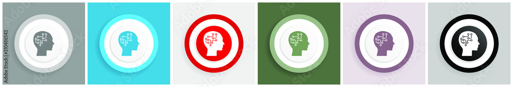 Aufkleber Human head icon, brain, human, circuit vector illustrations in 6 colors options for web design and mobile applications in eps 10