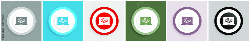 Poster Laptop icon, notebook, computer vector illustrations in 6 colors options for web design and mobile applications in eps 10