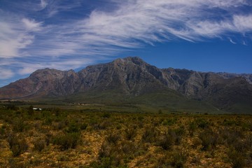 South Africa landscape with mountains and clouds