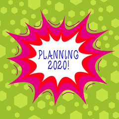 Conceptual hand writing showing Planning 2020. Concept meaning process of making plans for something next year Asymmetrical uneven shaped pattern object multicolour design