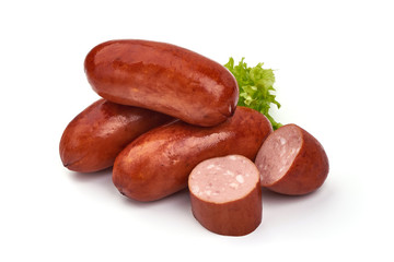 Beer sausages for grill, Oktoberfest dishes, isolated on white background