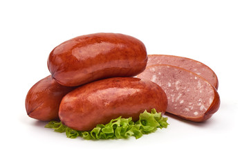 Beer sausages for grill, Oktoberfest dishes, isolated on white background