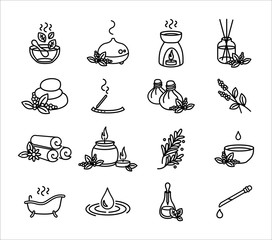 Aromatherapy and herbs vector icon set - obrazy, fototapety, plakaty