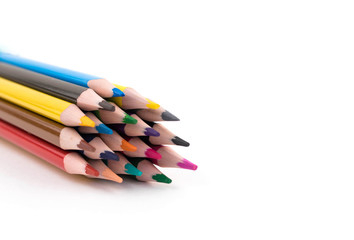 mix color pencils isolated on a white background.