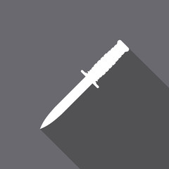 Army fighting knife silhouette with a long shadow, flat vector design 