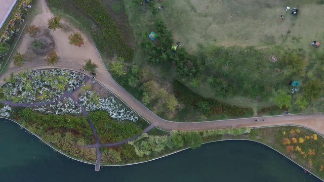 Incheon, South Korea 12 October 2019: 4K Aerial Drone Footage View of Central Park in Songdo..