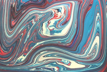 White-red-blue abstract marble background. Acrylic paint flows freely and creates an interesting structure. Background for web design, fabric, design, Notepad cover.