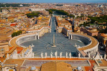 Vatican City view from the top of St. Peter's Basilica in Rome, Italy. Looking down over Piazza San...