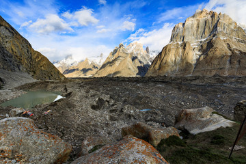 Mountain view from Camp Urdukas on the trek to Concordia, Karakoram Mountains, Pakistan
