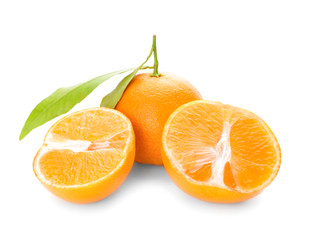 Sweet tangerines on white background