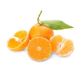 Sweet tangerines on white background
