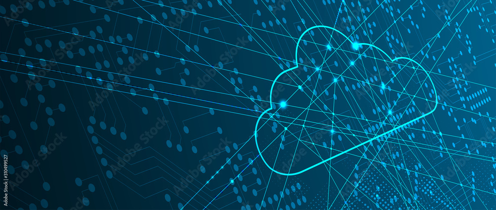 Poster cloud technology. integrated digital web concept background