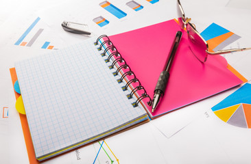 Open notebook with blank pages, business concept