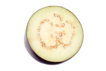 fresh sliced eggplant isolated on white background. top view