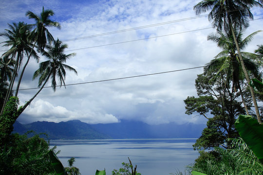 Lake maninjau, the second largest lake 100 km2 on the island of Sumatra formed by volcanic eruptions, Indonesia.