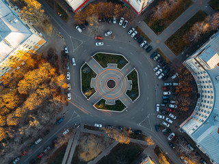 Road intersection in historical area in Voronezh, top view