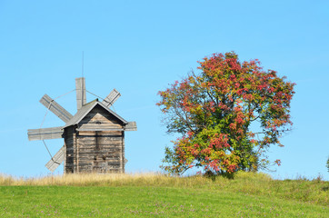 The windmill from the village of Volkostrov was built by a peasant N. A. Bikanin in 1928. Russia,...