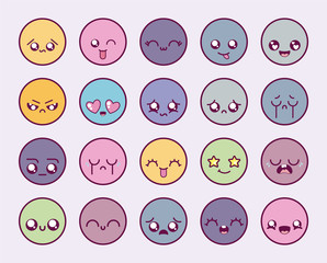 Kawaii cartoons circles icon set vector design