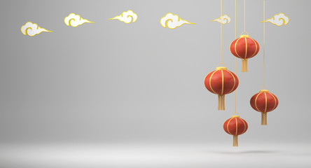 3d rendering chinese lanterns on white background
