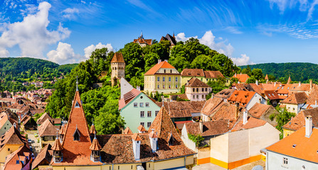 Medieval old town Sighisoara in Mures County, Transylvania, Romania - 310504901