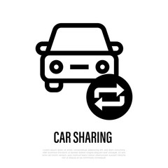 Car sharing thin line icon. Symbol of transport exchanging. Vector illustration.