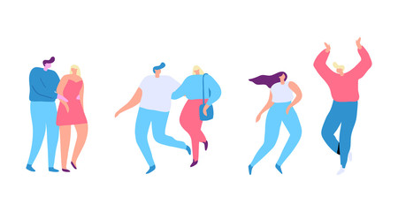 Vector cartoon couple walking together. Pair, lovers. Flat vector illustration isolated on white.