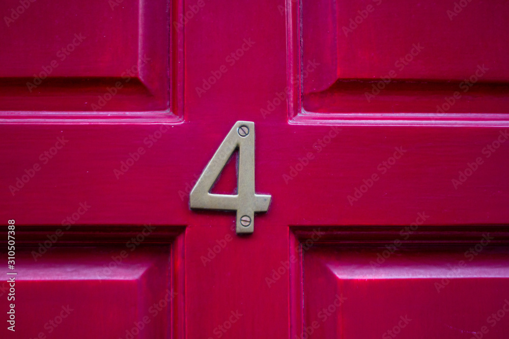 Canvas Prints House number 4 on a lucky red door