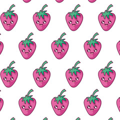 strawberries kawaii cartoons background vector design