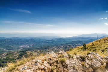 Sunny morning mountain landscape of Lovcen national park, Dinaric Alps, Montenegro.