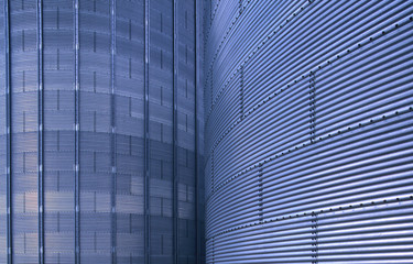  Title: Abstract close up blue grain bins in Ohio